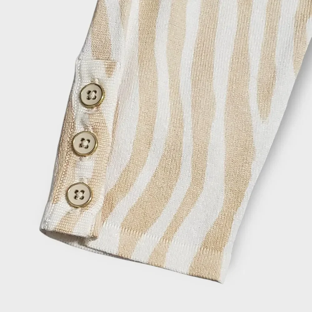 J. Mclaughlin Modal Stretch Zebra‎ Print Sweater Lightweight Tan Cream Medium